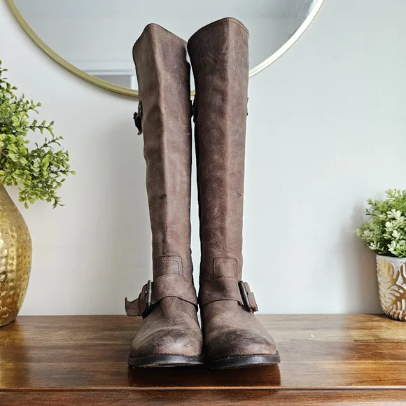 DV By Dolce Vita Brown Leather Equestrian Riding Knee High Rustic Tall Boots 8.5 - Picture 6 of 16